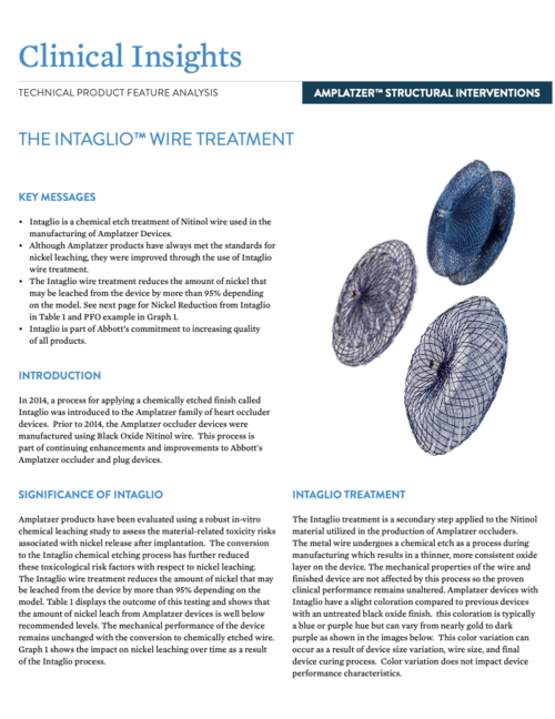 Advantages of the Intaglio wire treatment of the Amplatzer Occluders