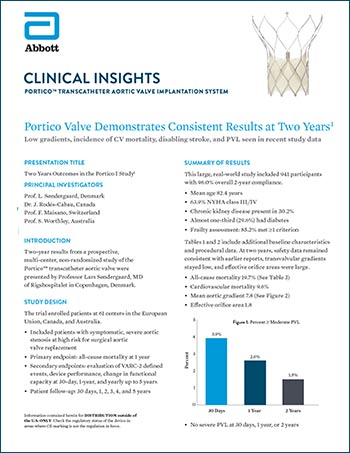 Portico valve demonstrates consistent results at two years